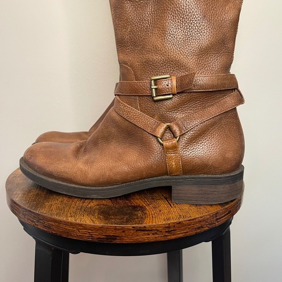 Enzo Angiolini Leather Riding Boots Size 9.5M Brown Buckle Knee High Equestrian - Picture 1 of 9